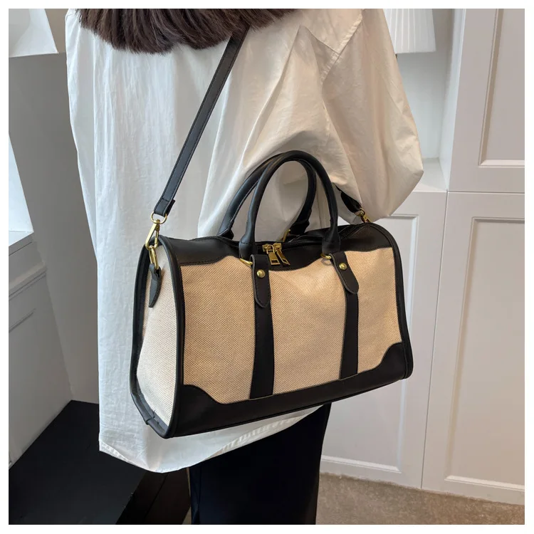 Women Travel Storage Handbag Vintage Fitness Luggage Bag Single Shoulder Crossbody Bag Large Nylon PU Leather Bag 2024 Handbags