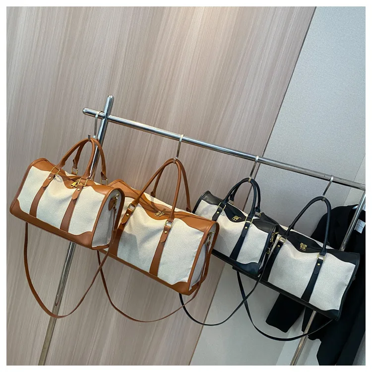 Women Travel Storage Handbag Vintage Fitness Luggage Bag Single Shoulder Crossbody Bag Large Nylon PU Leather Bag 2024 Handbags