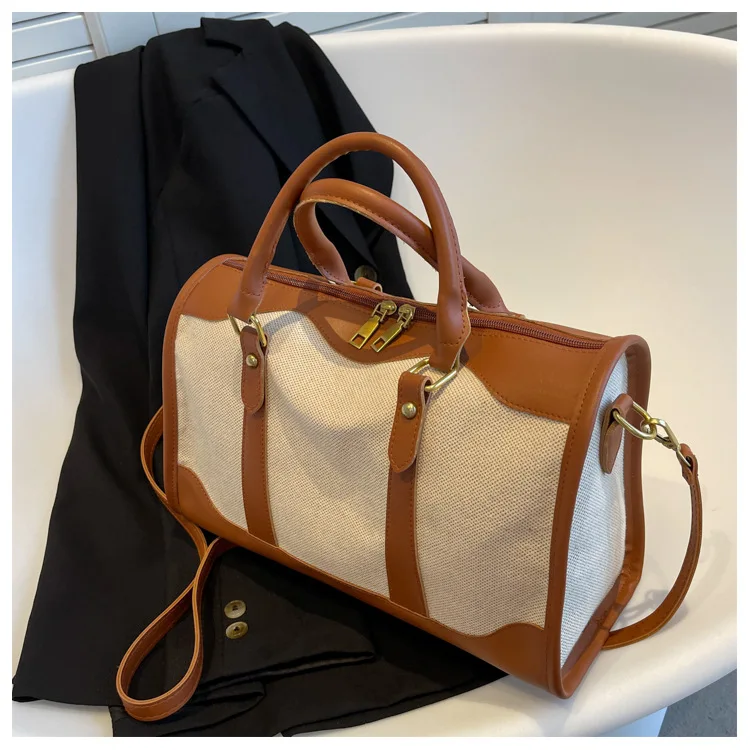 Women Travel Storage Handbag Vintage Fitness Luggage Bag Single Shoulder Crossbody Bag Large Nylon PU Leather Bag 2024 Handbags