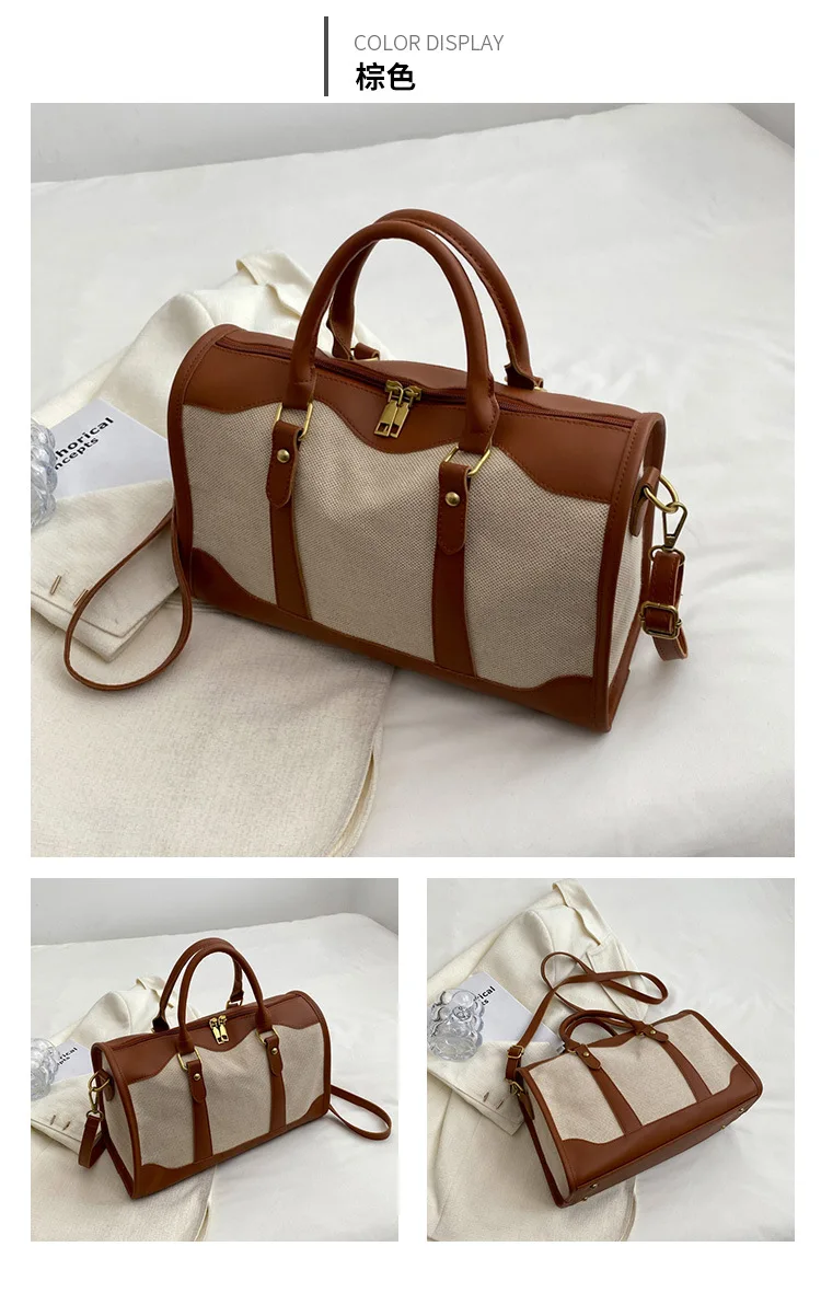 Women Travel Storage Handbag Vintage Fitness Luggage Bag Single Shoulder Crossbody Bag Large Nylon PU Leather Bag 2024 Handbags