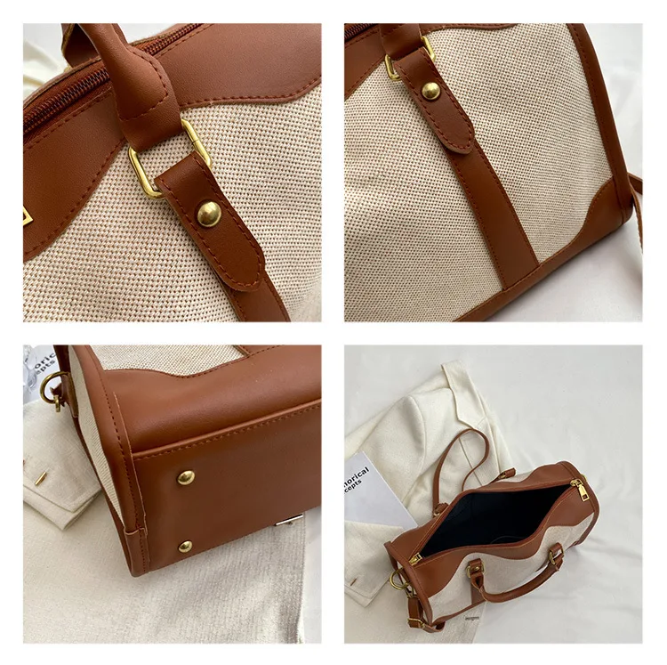 Women Travel Storage Handbag Vintage Fitness Luggage Bag Single Shoulder Crossbody Bag Large Nylon PU Leather Bag 2024 Handbags