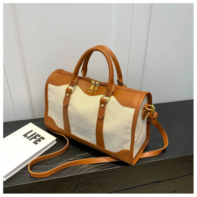 Women Travel Storage Handbag Vintage Fitness Luggage Bag Single Shoulder Crossbody Bag Large Nylon PU Leather Bag 2024 Handbags