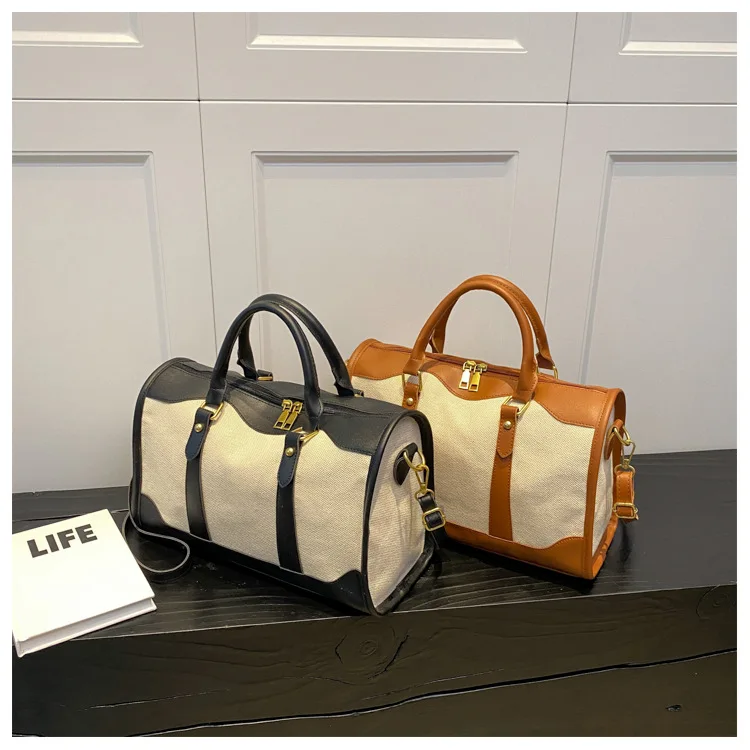 Women Travel Storage Handbag Vintage Fitness Luggage Bag Single Shoulder Crossbody Bag Large Nylon PU Leather Bag 2024 Handbags