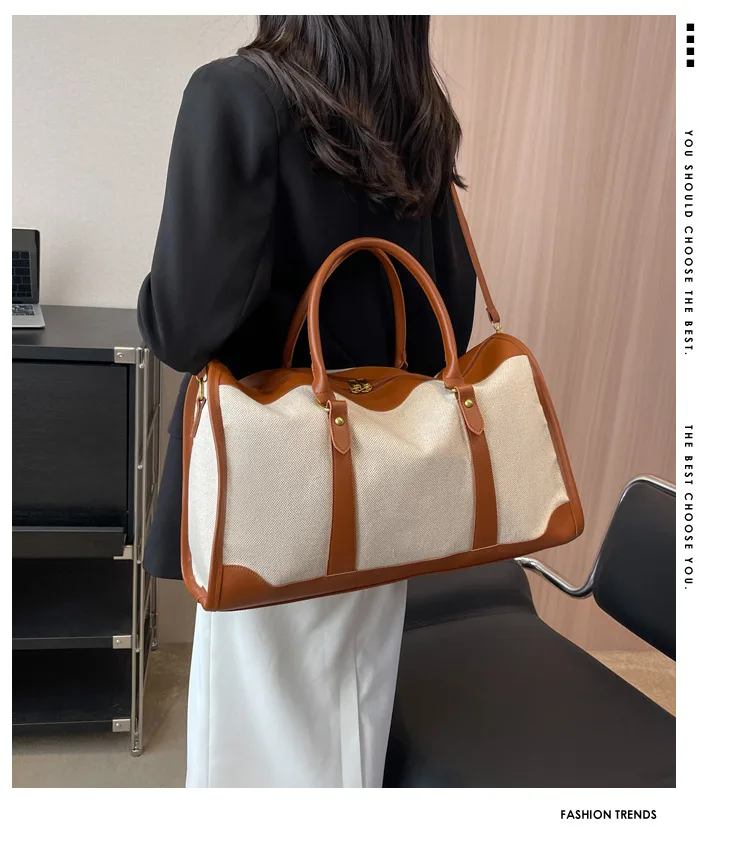 Women Travel Storage Handbag Vintage Fitness Luggage Bag Single Shoulder Crossbody Bag Large Nylon PU Leather Bag 2024 Handbags
