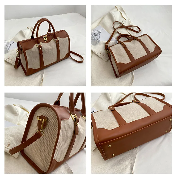 Women Travel Storage Handbag Vintage Fitness Luggage Bag Single Shoulder Crossbody Bag Large Nylon PU Leather Bag 2024 Handbags
