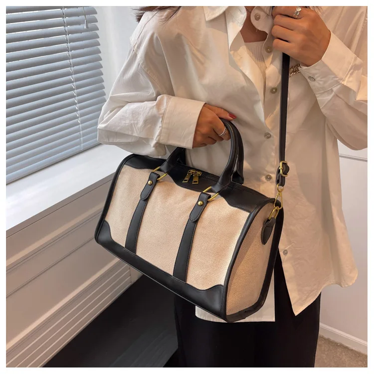 Women Travel Storage Handbag Vintage Fitness Luggage Bag Single Shoulder Crossbody Bag Large Nylon PU Leather Bag 2024 Handbags