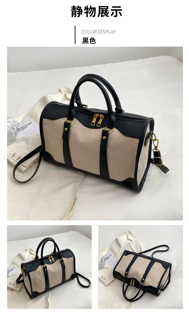 Women Travel Storage Handbag Vintage Fitness Luggage Bag Single Shoulder Crossbody Bag Large Nylon PU Leather Bag 2024 Handbags