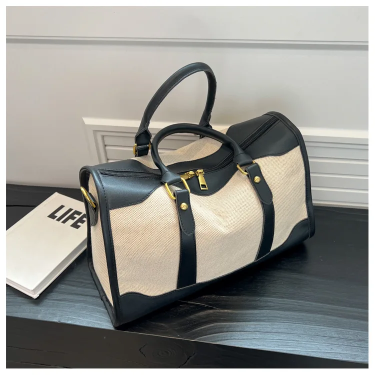 Women Travel Storage Handbag Vintage Fitness Luggage Bag Single Shoulder Crossbody Bag Large Nylon PU Leather Bag 2024 Handbags