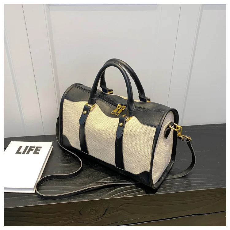 Women Travel Storage Handbag Vintage Fitness Luggage Bag Single Shoulder Crossbody Bag Large Nylon PU Leather Bag 2024 Handbags