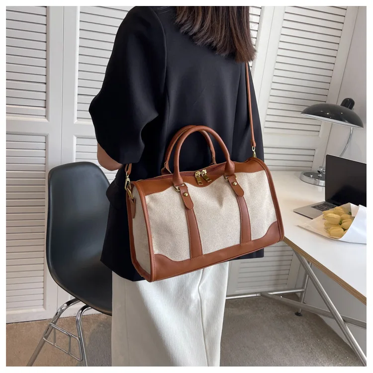 Women Travel Storage Handbag Vintage Fitness Luggage Bag Single Shoulder Crossbody Bag Large Nylon PU Leather Bag 2024 Handbags
