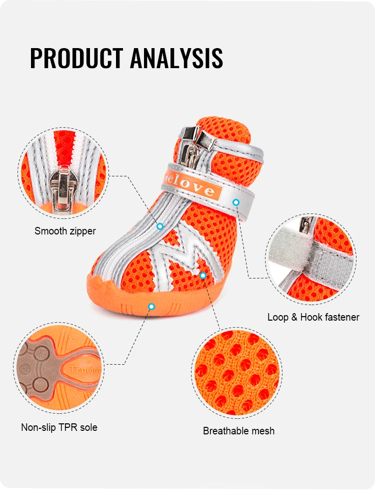 Truelove Mesh Fabric Dog Shoes Pet Dog Boots Waterproof Reflective Rugged Anti-Slip Sole Skid-Proof Outdoor for Small Dog S5911