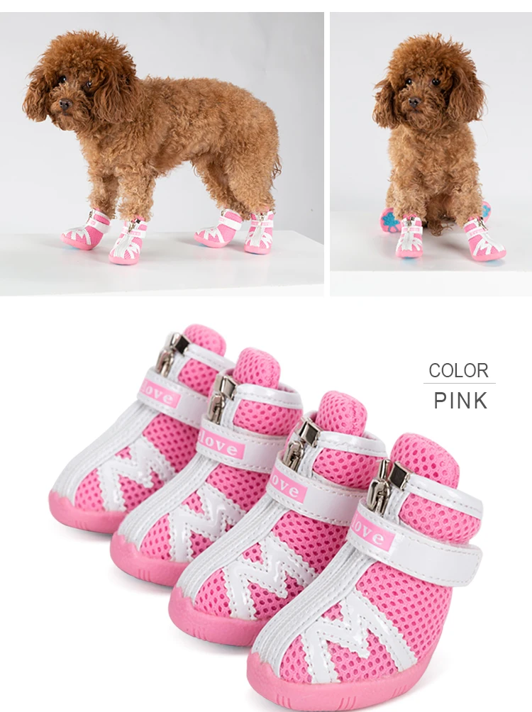 Truelove Mesh Fabric Dog Shoes Pet Dog Boots Waterproof Reflective Rugged Anti-Slip Sole Skid-Proof Outdoor for Small Dog S5911