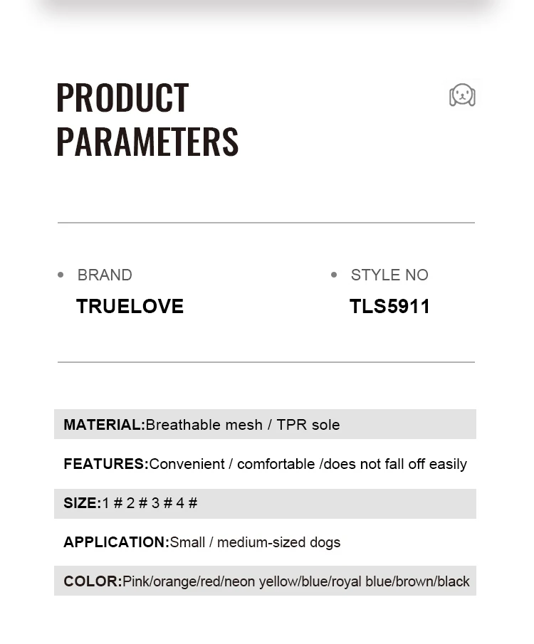 Truelove Mesh Fabric Dog Shoes Pet Dog Boots Waterproof Reflective Rugged Anti-Slip Sole Skid-Proof Outdoor for Small Dog S5911