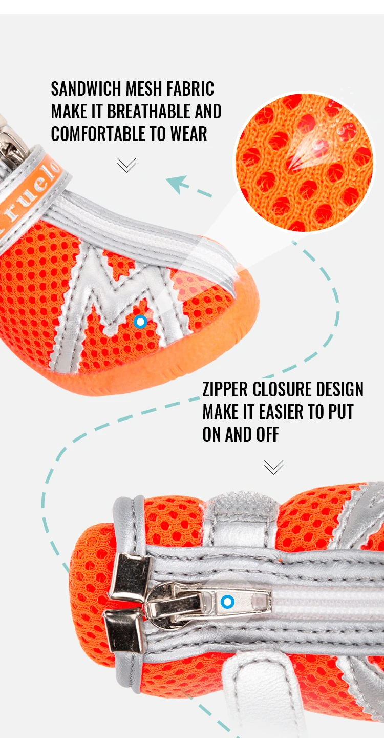 Truelove Mesh Fabric Dog Shoes Pet Dog Boots Waterproof Reflective Rugged Anti-Slip Sole Skid-Proof Outdoor for Small Dog S5911