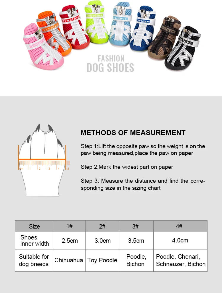 Truelove Mesh Fabric Dog Shoes Pet Dog Boots Waterproof Reflective Rugged Anti-Slip Sole Skid-Proof Outdoor for Small Dog S5911