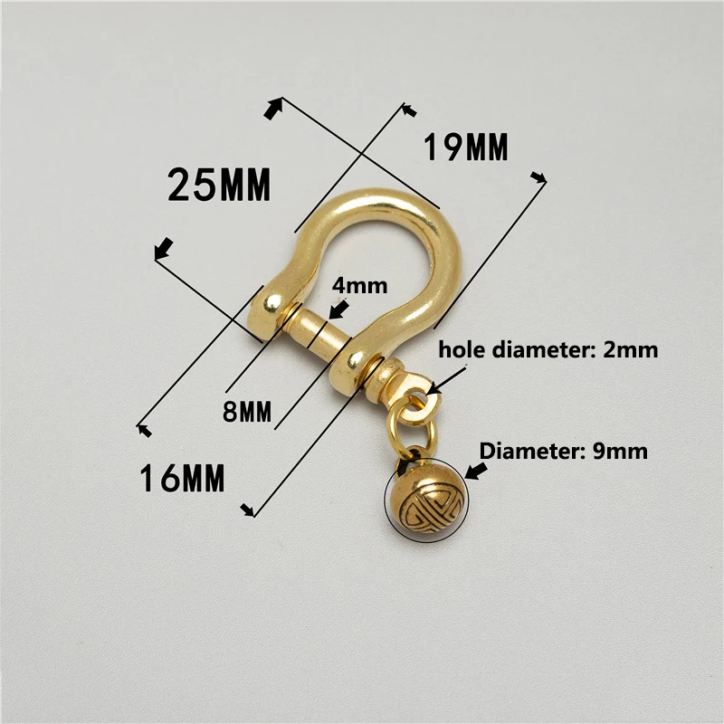 1x Brass Carabiner D Ring Shackle with Silent Bell Fob Clip Buckle Keyring Keychain Hook Parts Car Motorcycle Key Accessories
