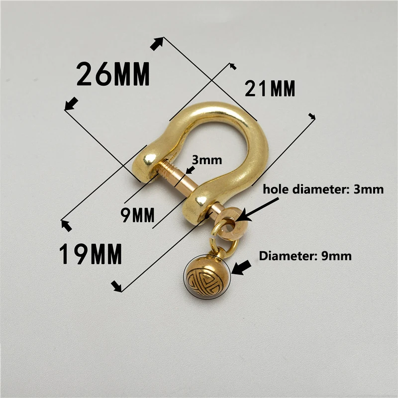 1x Brass Carabiner D Ring Shackle with Silent Bell Fob Clip Buckle Keyring Keychain Hook Parts Car Motorcycle Key Accessories