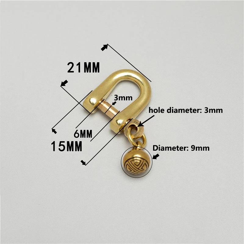 1x Brass Carabiner D Ring Shackle with Silent Bell Fob Clip Buckle Keyring Keychain Hook Parts Car Motorcycle Key Accessories
