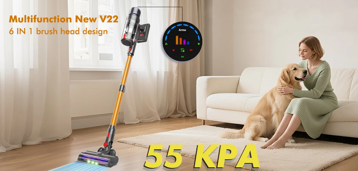 Armo V22 55kPa 600W Power Handheld Vacuum Cleaner 6 in 1 Cordless Vacuum Cleaner Smart Home Dust Cup Removable Battery
