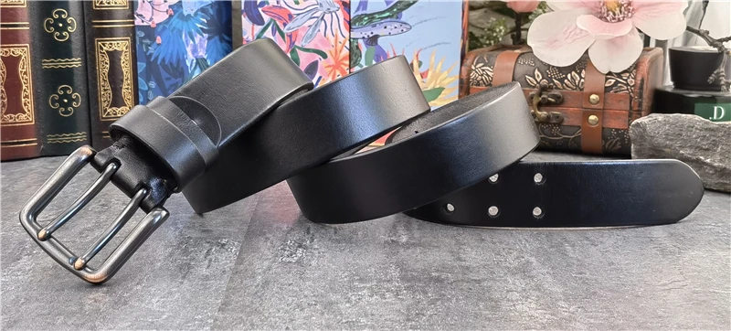 38MM Double Pin Metal Belt Buckle Genuine Leather Belt Men Jeans Leather Belt For Men Ceinture Western Cowboy Men Belt MBT0038