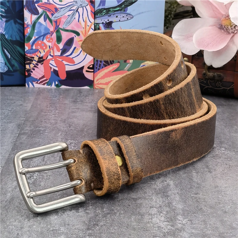 38MM Double Pin Metal Belt Buckle Genuine Leather Belt Men Jeans Leather Belt For Men Ceinture Western Cowboy Men Belt MBT0038