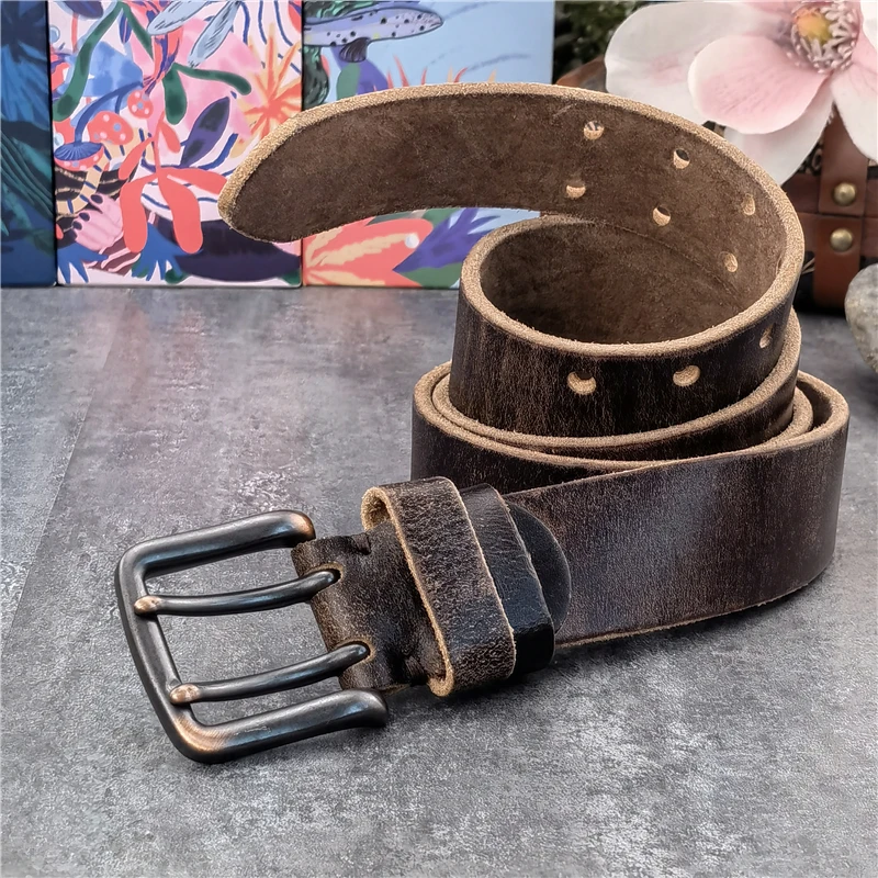 38MM Double Pin Metal Belt Buckle Genuine Leather Belt Men Jeans Leather Belt For Men Ceinture Western Cowboy Men Belt MBT0038
