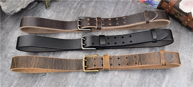 38MM Double Pin Metal Belt Buckle Genuine Leather Belt Men Jeans Leather Belt For Men Ceinture Western Cowboy Men Belt MBT0038