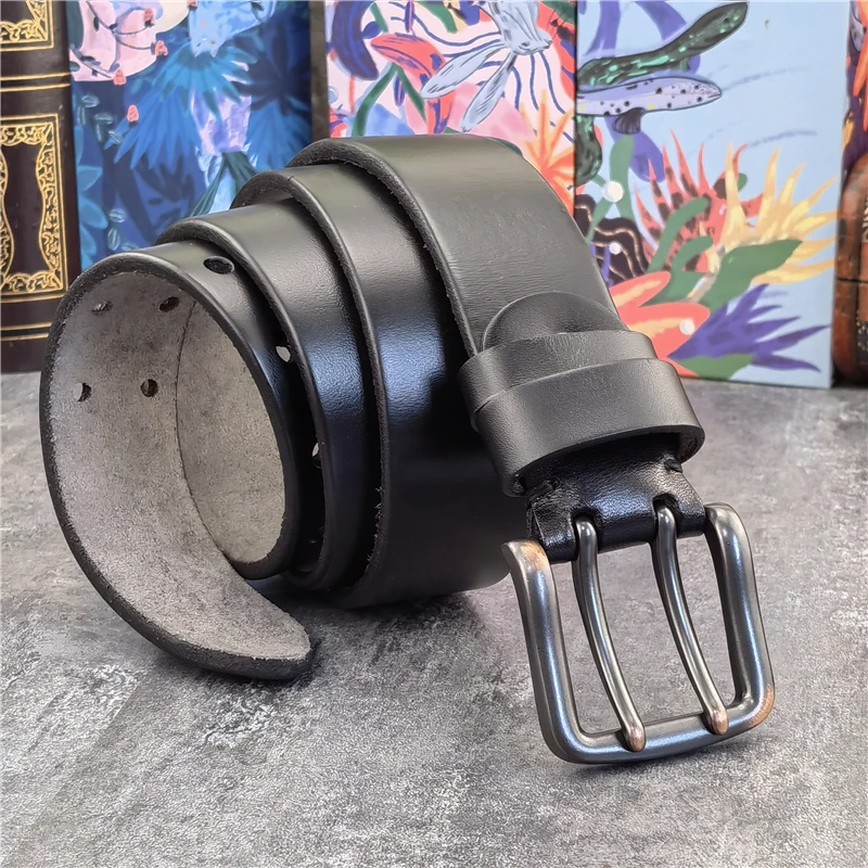 38MM Double Pin Metal Belt Buckle Genuine Leather Belt Men Jeans Leather Belt For Men Ceinture Western Cowboy Men Belt MBT0038