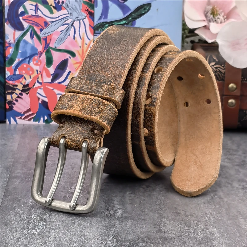 38MM Double Pin Metal Belt Buckle Genuine Leather Belt Men Jeans Leather Belt For Men Ceinture Western Cowboy Men Belt MBT0038