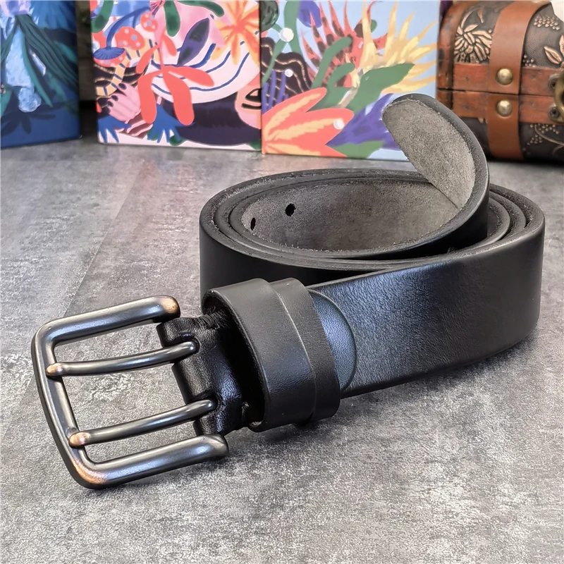 38MM Double Pin Metal Belt Buckle Genuine Leather Belt Men Jeans Leather Belt For Men Ceinture Western Cowboy Men Belt MBT0038
