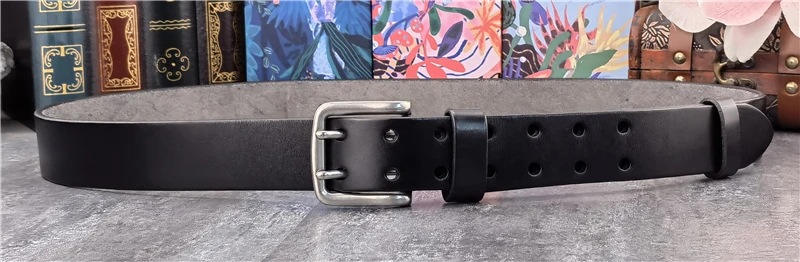 38MM Double Pin Metal Belt Buckle Genuine Leather Belt Men Jeans Leather Belt For Men Ceinture Western Cowboy Men Belt MBT0038