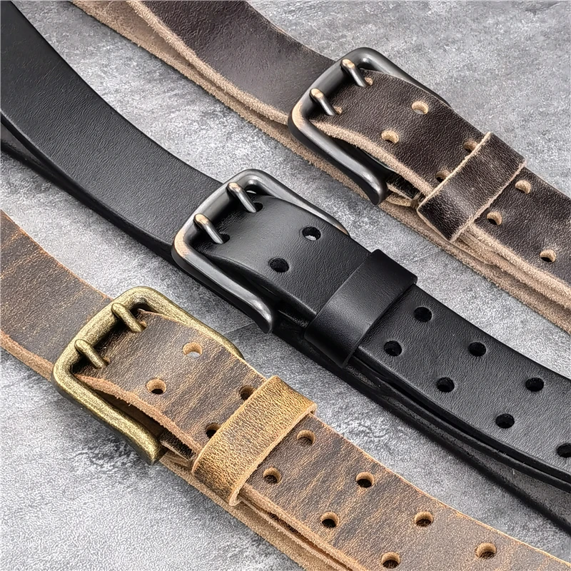 38MM Double Pin Metal Belt Buckle Genuine Leather Belt Men Jeans Leather Belt For Men Ceinture Western Cowboy Men Belt MBT0038