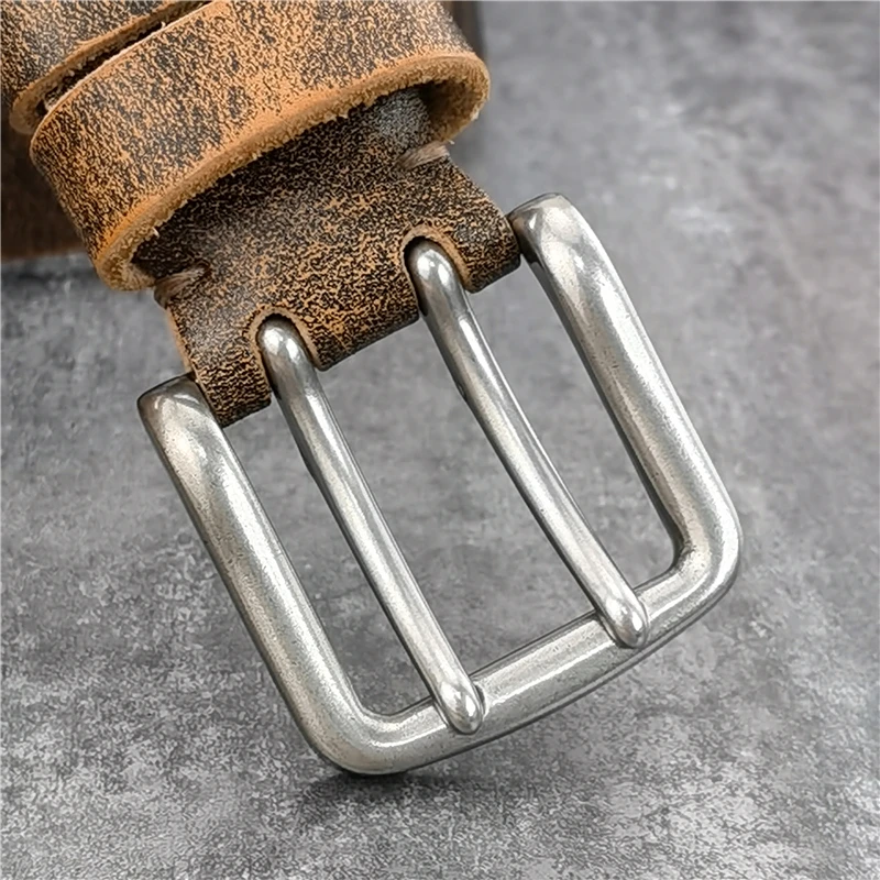 38MM Double Pin Metal Belt Buckle Genuine Leather Belt Men Jeans Leather Belt For Men Ceinture Western Cowboy Men Belt MBT0038