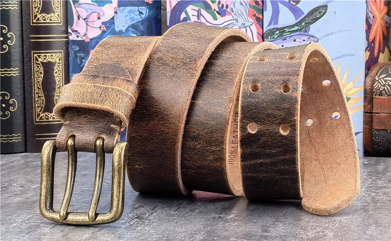 38MM Double Pin Metal Belt Buckle Genuine Leather Belt Men Jeans Leather Belt For Men Ceinture Western Cowboy Men Belt MBT0038