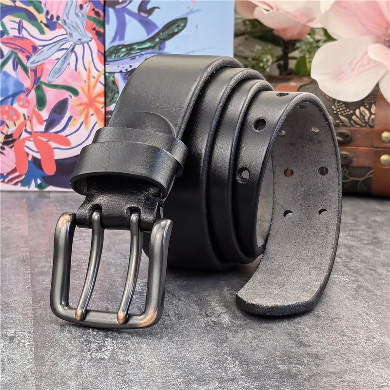 38MM Double Pin Metal Belt Buckle Genuine Leather Belt Men Jeans Leather Belt For Men Ceinture Western Cowboy Men Belt MBT0038