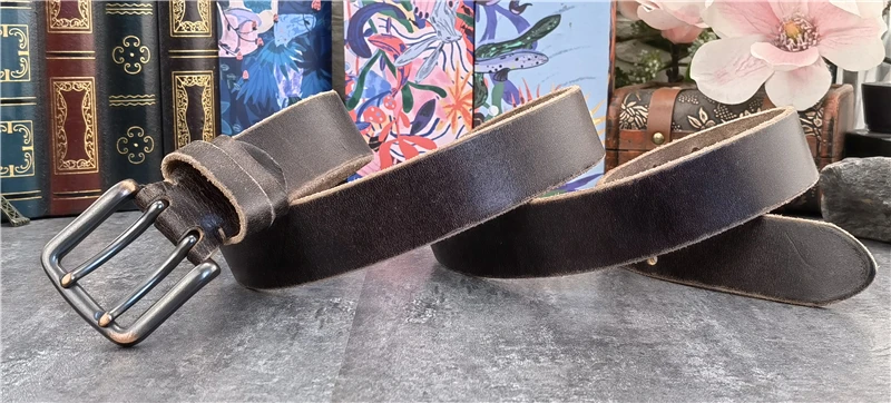 38MM Double Pin Metal Belt Buckle Genuine Leather Belt Men Jeans Leather Belt For Men Ceinture Western Cowboy Men Belt MBT0038