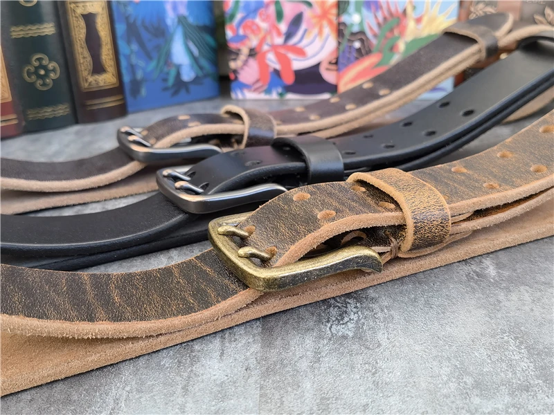 38MM Double Pin Metal Belt Buckle Genuine Leather Belt Men Jeans Leather Belt For Men Ceinture Western Cowboy Men Belt MBT0038