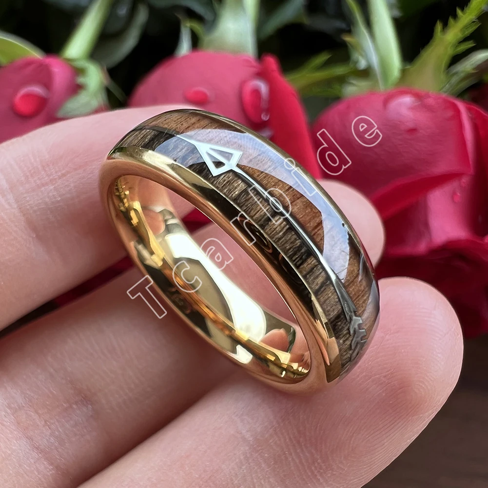 6MM 8MM Mens Womens Tungsten Carbide Ring With Double Wood And Steel Arrow Inlay Fashion Gift Jewelry Comfort Fit