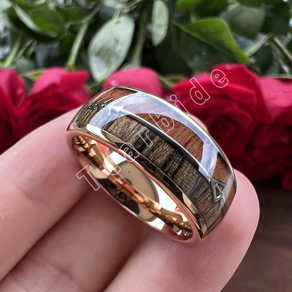 6MM 8MM Mens Womens Tungsten Carbide Ring With Double Wood And Steel Arrow Inlay Fashion Gift Jewelry Comfort Fit