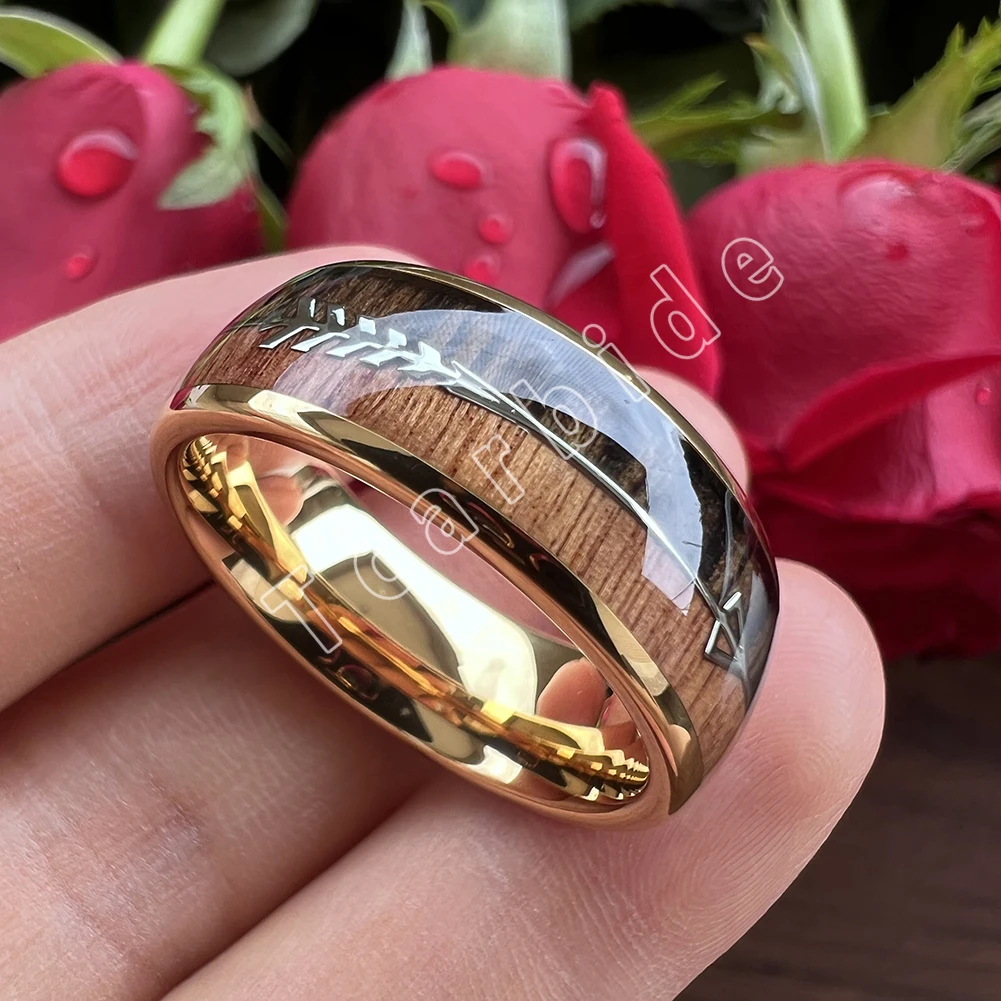 6MM 8MM Mens Womens Tungsten Carbide Ring With Double Wood And Steel Arrow Inlay Fashion Gift Jewelry Comfort Fit