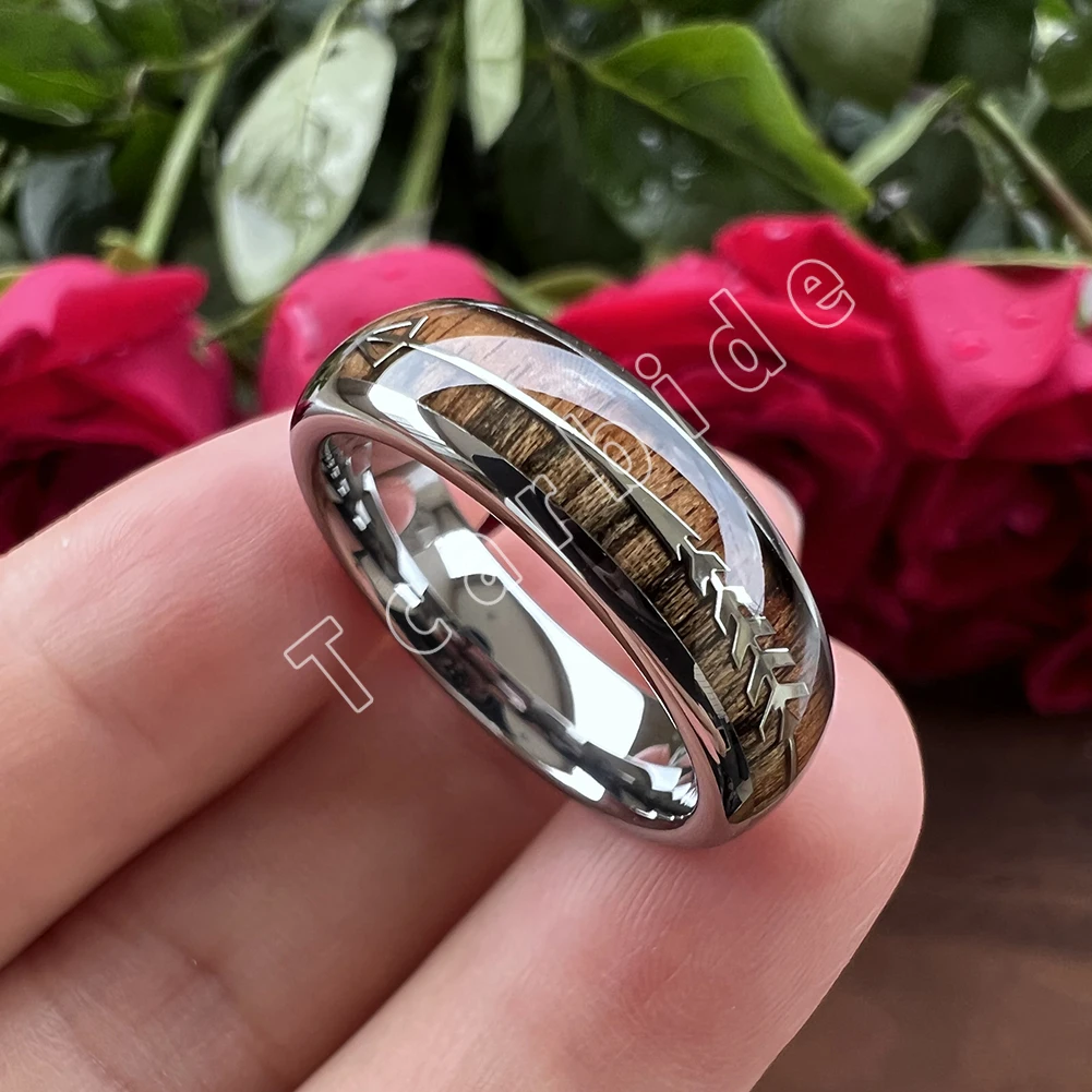 6MM 8MM Mens Womens Tungsten Carbide Ring With Double Wood And Steel Arrow Inlay Fashion Gift Jewelry Comfort Fit