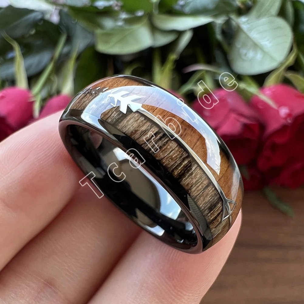 6MM 8MM Mens Womens Tungsten Carbide Ring With Double Wood And Steel Arrow Inlay Fashion Gift Jewelry Comfort Fit