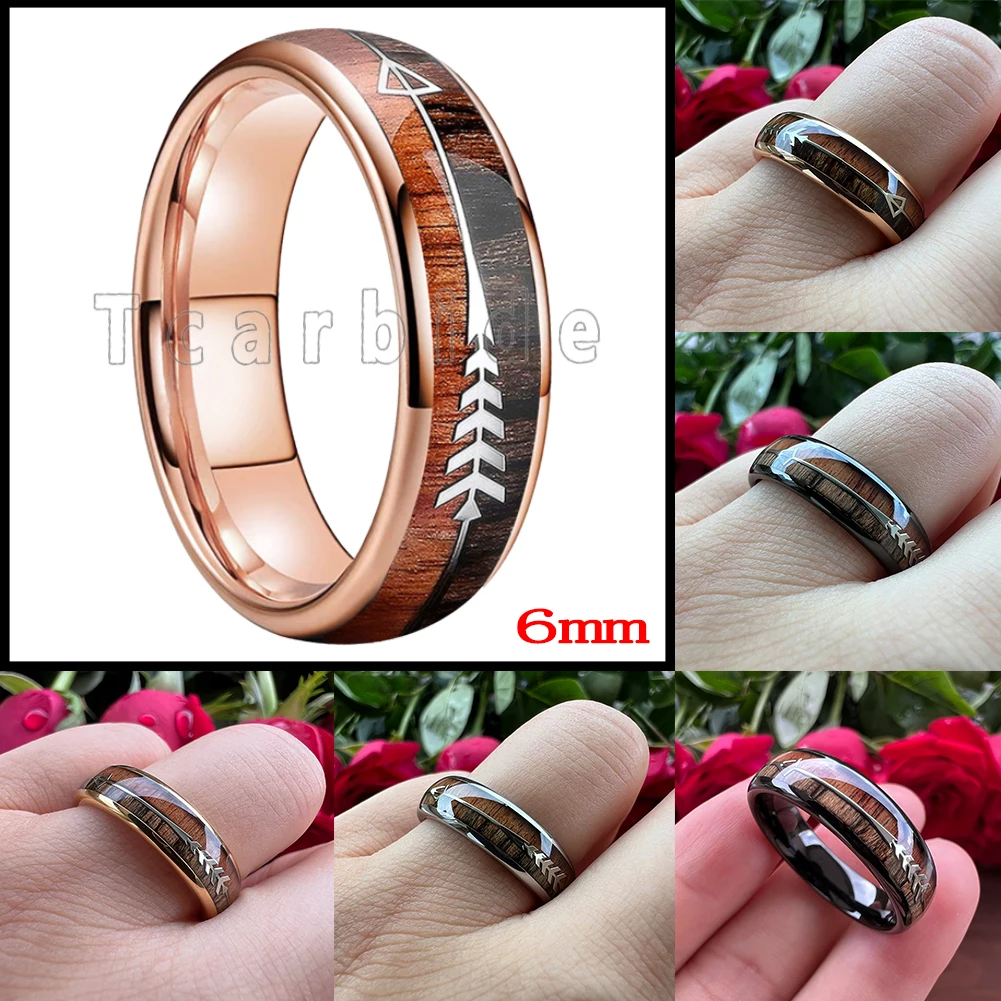 6MM 8MM Mens Womens Tungsten Carbide Ring With Double Wood And Steel Arrow Inlay Fashion Gift Jewelry Comfort Fit