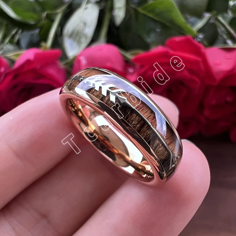 6MM 8MM Mens Womens Tungsten Carbide Ring With Double Wood And Steel Arrow Inlay Fashion Gift Jewelry Comfort Fit