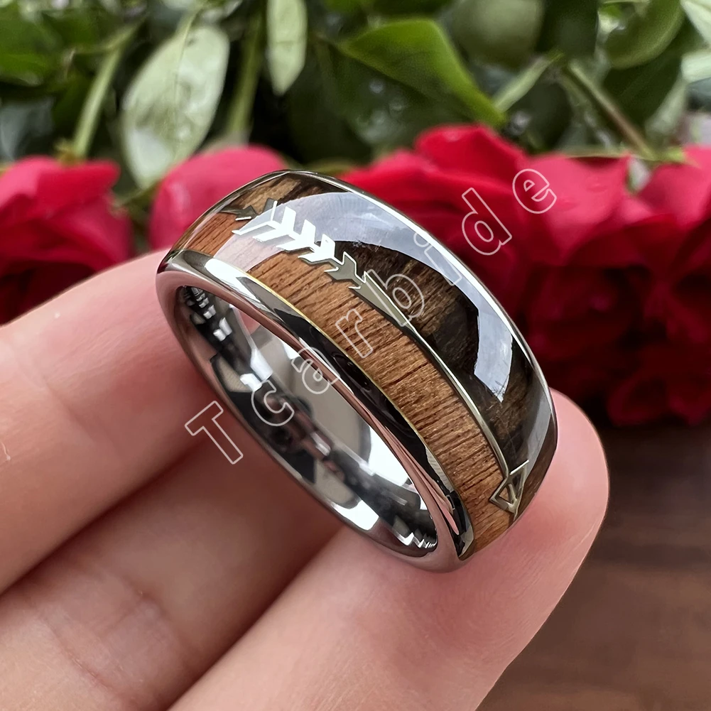 6MM 8MM Mens Womens Tungsten Carbide Ring With Double Wood And Steel Arrow Inlay Fashion Gift Jewelry Comfort Fit