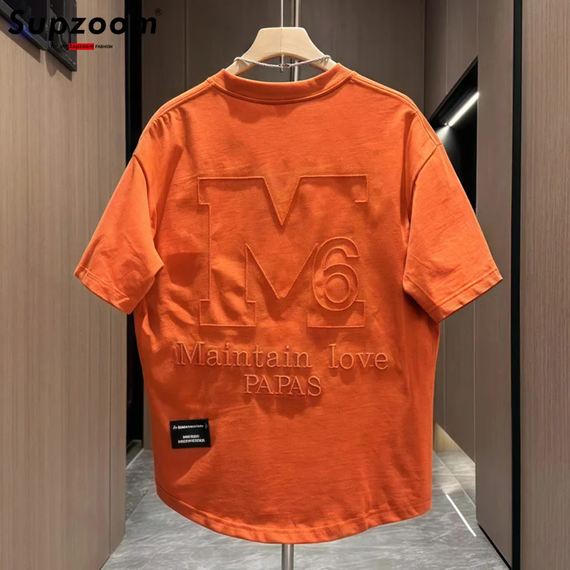 Supzoom New Arrival Summer Top Fashion Neutral Artistic Texture Embroidery O-neck Casual Heavy Cotton Ins Loose Men Tshirt