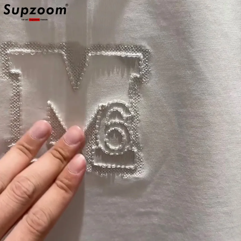Supzoom New Arrival Summer Top Fashion Neutral Artistic Texture Embroidery O-neck Casual Heavy Cotton Ins Loose Men Tshirt