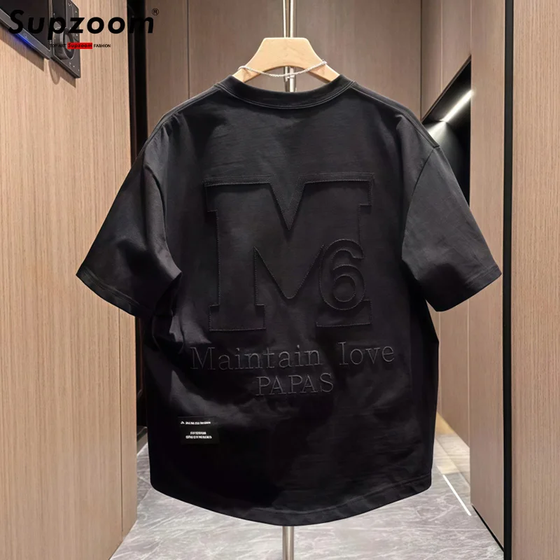 Supzoom New Arrival Summer Top Fashion Neutral Artistic Texture Embroidery O-neck Casual Heavy Cotton Ins Loose Men Tshirt