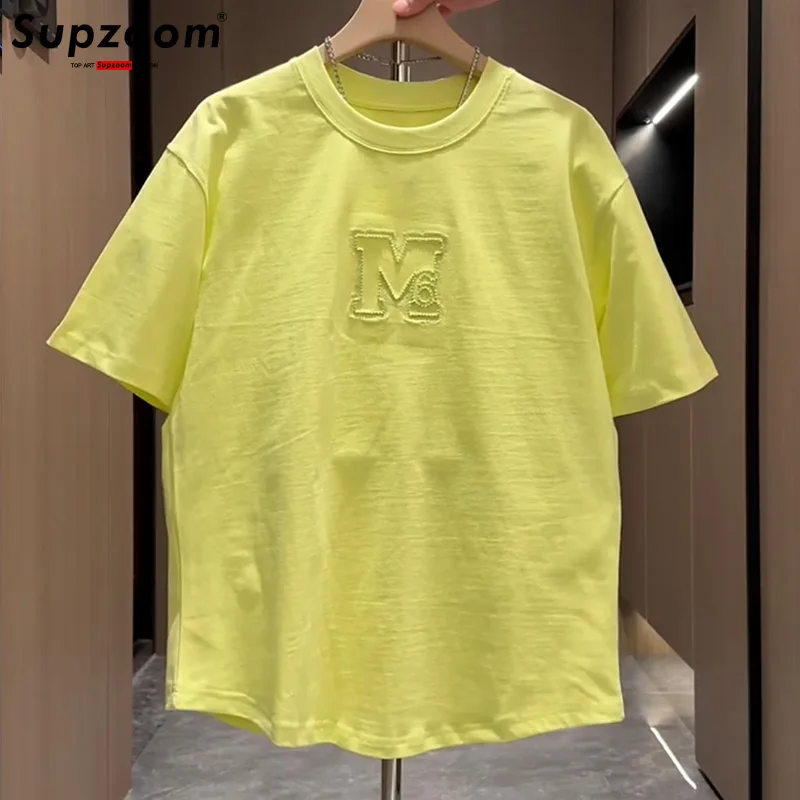 Supzoom New Arrival Summer Top Fashion Neutral Artistic Texture Embroidery O-neck Casual Heavy Cotton Ins Loose Men Tshirt