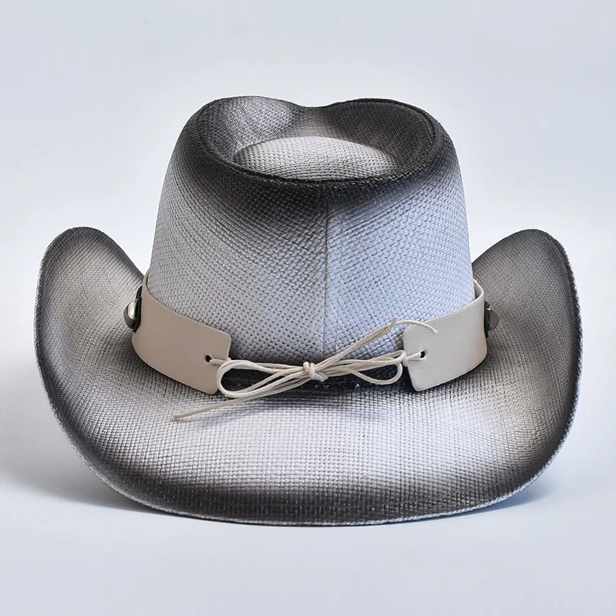 Western Style Straw Hats for Men Women Summer Beach Sun Hat Vintage Curled Edge Cowgirl Jazz Hat Sombrero Hombre